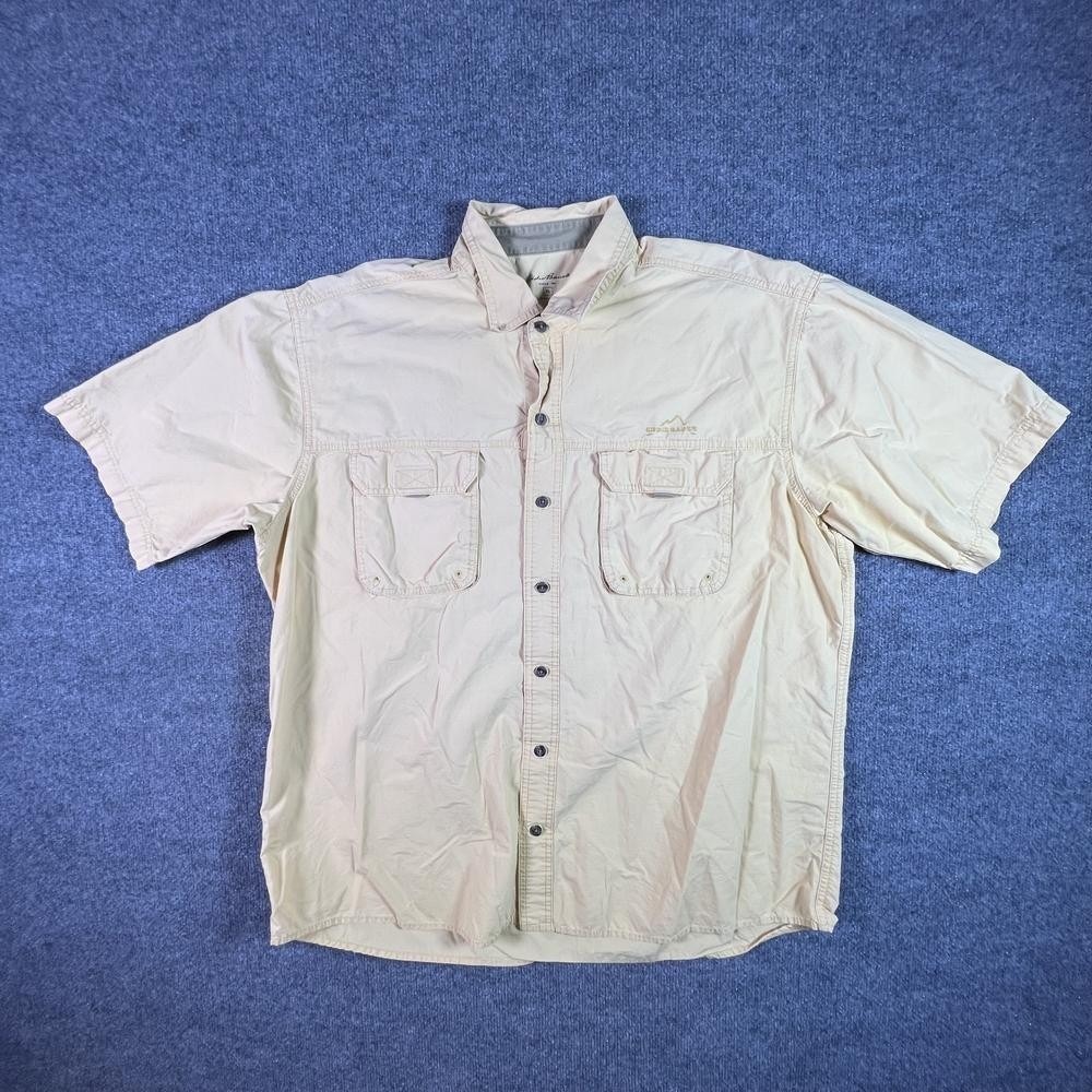 Eddie Bauer Button-Up Shirt Mens XL Beige Cotton Western Cowboy Outdoor Collared
